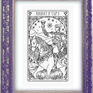 KNIGHT OF CUPS Tarot Modern Cross Stitch Pattern Blackwork Embroidery Art Nouveau