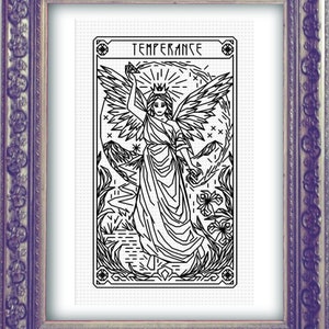 TEMPERANCE Tarot Modern Cross Stitch Pattern Blackwork Embroidery Art Nouveau