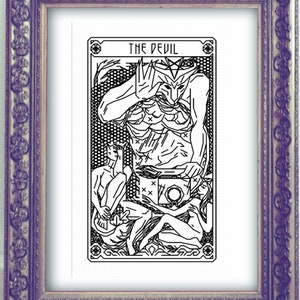 THE DEVIL Tarot Modern Cross Stitch Pattern Blackwork Embroidery Art Nouveau
