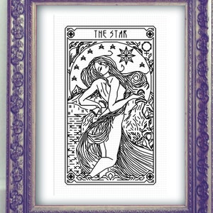 THE STAR Tarot Modern Cross Stitch Pattern Blackwork Embroidery Art Nouveau