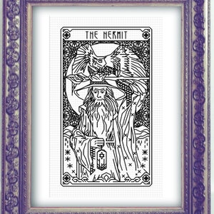 THE HERMIT Tarot Modern Cross Stitch Pattern Blackwork Embroidery Art Nouveau