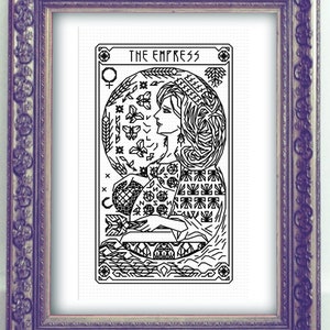 THE EMPRESS Tarot Modern Cross Stitch Pattern Blackwork Embroidery Art Nouveau