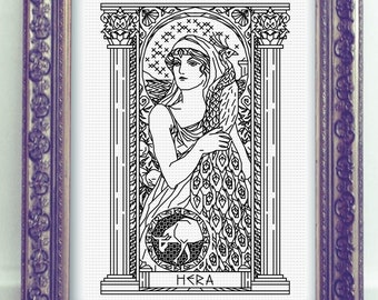 Hera - Olympian Gods - Greek Pantheon - Modern Hand Blackwork Embroidery Pattern, Backstitch (as in Cross Stitch)