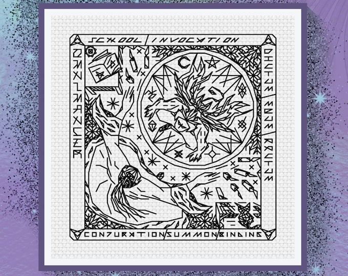 OMNIMANCER Mage of Invocation Modern Cross Stitch Pattern Blackwork ...