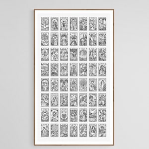 MINOR ARCANA 56 Tarot Cards Sampler - Blackwork Embroidery Pattern, Modern Hand Embroidery, done in Backstitch (as in Cross Stitch)