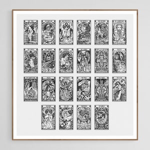MAJOR ARCANA 22 Tarot Cards Sampler - Blackwork Embroidery Pattern, Modern Hand Embroidery, done in Backstitch (as in Cross Stitch)