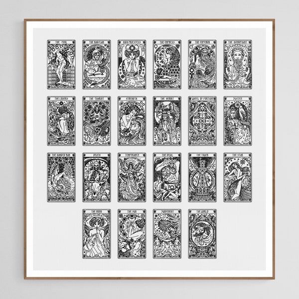 MAJOR ARCANA 22 Tarot Cards Sampler - Blackwork Embroidery Pattern, Modern Hand Embroidery, done in Backstitch (as in Cross Stitch)