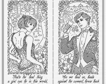 The Great Gatsby - Modern Hand Blackwork Embroidery Pattern, Backstitch (as in Cross Stitch) - Perfect Bound Series