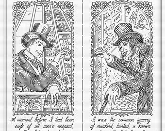 Dr Jekyll and Mr Hyde - Modern Hand Blackwork Embroidery Pattern, Backstitch (as in Cross Stitch) - Perfect Bound Series