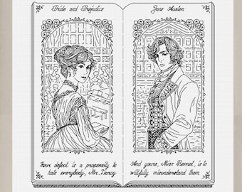 Pride and Prejudice - Modern Hand Blackwork Embroidery Pattern, Backstitch (as in Cross Stitch) - Perfect Bound Series