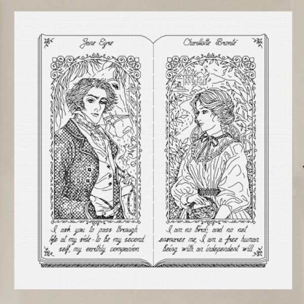 Jane Eyre - Modern Hand Blackwork Embroidery Pattern, Backstitch (as in Cross Stitch) - Perfect Bound Series