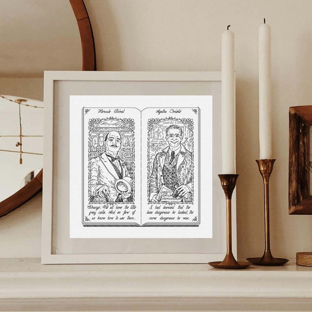Hercule Poirot - Modern Hand Blackwork Embroidery Pattern, Backstitch ...
