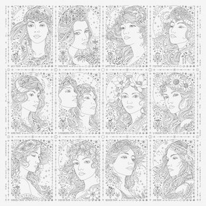 Calendario lunar - Signos del zodíaco - Patrón moderno de punto de cruz en blackwork - Calendario lunar del zodíaco