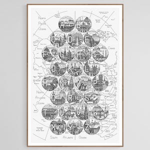 Motif de broderie Blackwork de l'alphabet des villes ABCt, broderie moderne à la main, au point arrière (comme au point de croix)