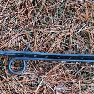 Peut inclure: Un loquet de portail en m&eacute;tal noir avec deux boucles &agrave; chaque extr&eacute;mit&eacute;. Le loquet est pos&eacute; sur un lit d'aiguilles de pin brunes.