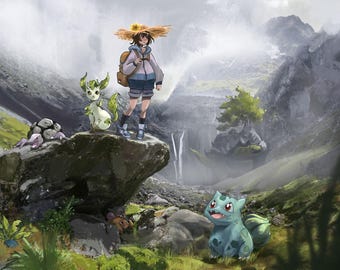 Grass Types Landscape Art Print: Anime-Inspired Art Print