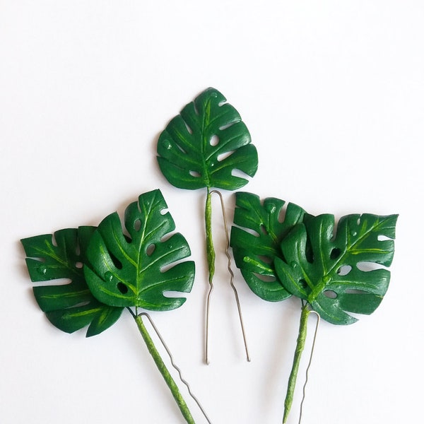 Greenery Wedding leaf hair piece Palm monstera leaf Hawaii hair flower Bridal hair pin tropical Floral hairpiece Woodland bobby pins Bride