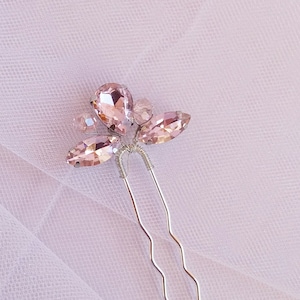 Bridal small hair pin with pink crystals, Wedding hair piece for the Bride, Rhinestone headpiece Bridesmaid hair accessory Hair jewelry