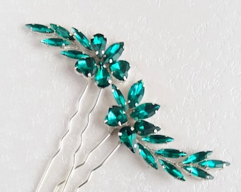 Emerald green hair pin Bridal hair piece Crystal rhinestone bobby pin Bridal hairpiece bridesmaid hair pins  BR-121