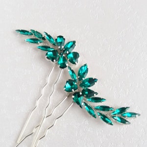 Emerald green hair pin Bridal hair piece Crystal rhinestone bobby pin Bridal hairpiece bridesmaid hair pins  BR-121