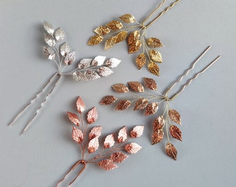 Alfileres de pelo boda hoja de oro tocado horquilla nupcial dama de honor alfileres de pelo de oro rosa pieza de pelo Boho novia boda de otoño