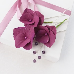 Floral hair pins Bride hair piece, Bridal hair piece Wedding burgundy hydrangea hair pin Wedding hair accessories Bridesmaids headpiece
