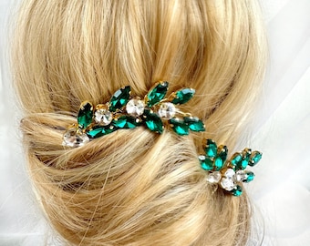 Smaragdgrüne Haarteile für Hochzeit, Brautkamm, Grüner Haarkamm Brautjungfer Haarnadel Smaragd Kopfschmuck Braut Haarkamm