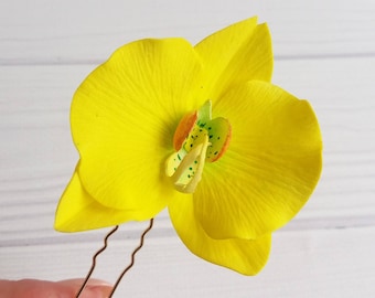 Orchidee Hair Pin bruiloft zendspoel, Floral haar kam bruid haar stuk tropische bloem haar, bruidsmeisje gift strand bloemen haaraccessoires