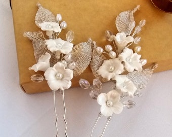 Épingles à cheveux de mariée pour la mariée, morceau de cheveux argent mariage cristal fleur cheveux broches parure de tête