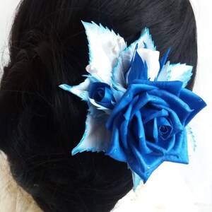 Wedding hair comb with cobalt blue rose and white leaves, Bridal hairpiece gift bridesmaid Wedding hair piece Bridal hair clip