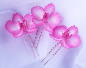 Orchid hair clip Real touch orchid headpiece Wedding hawaii pink flower hair pin Floral hair vine Beach hair accessory Tropical head piece