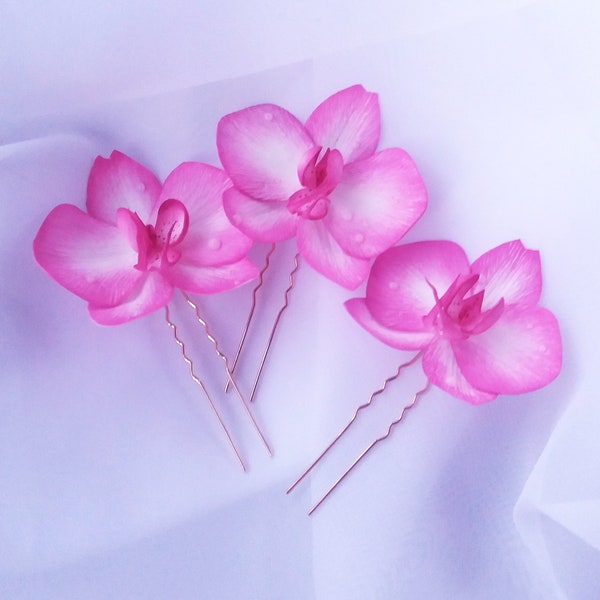 Orchid hair clip Real touch orchid headpiece Wedding hawaii pink flower hair pin Floral hair vine Beach hair accessory Tropical head piece