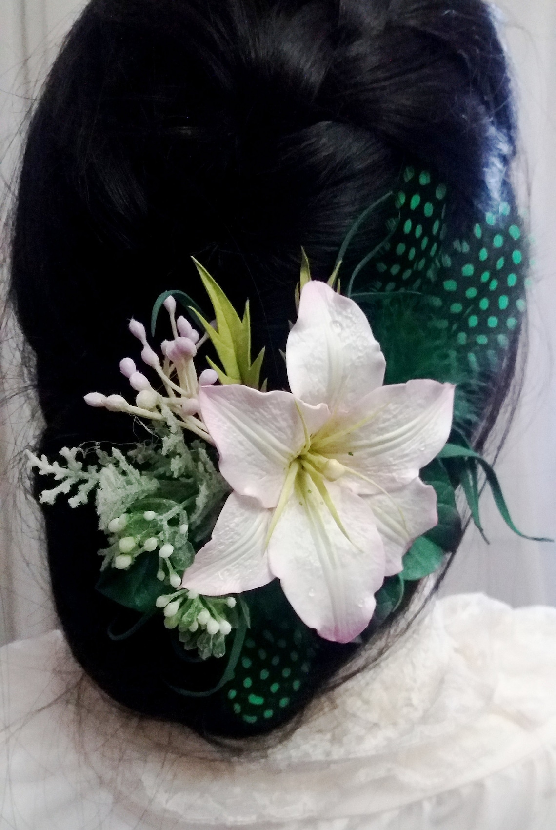 Light Pink Lily Hair Clip Wedding Hair Piece Leaf Headpiece Etsy