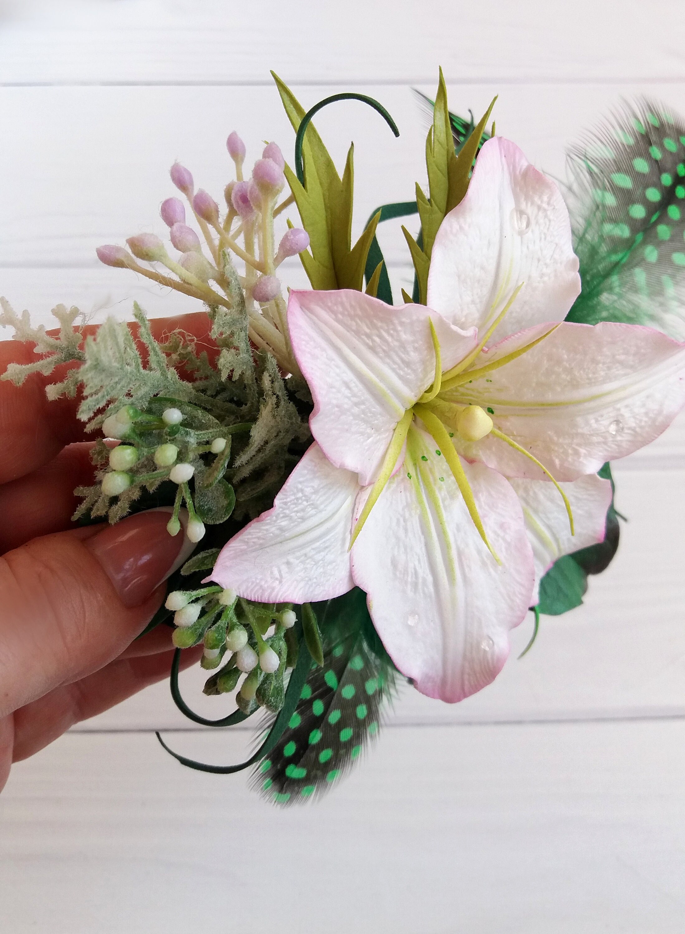 Light Pink Lily Hair Clip Wedding Hair Piece Leaf Headpiece Etsy