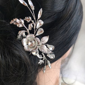 Silver bridal hair accessories for bride, Leaf hair comb bridal hair piece, Wedding hairpiece