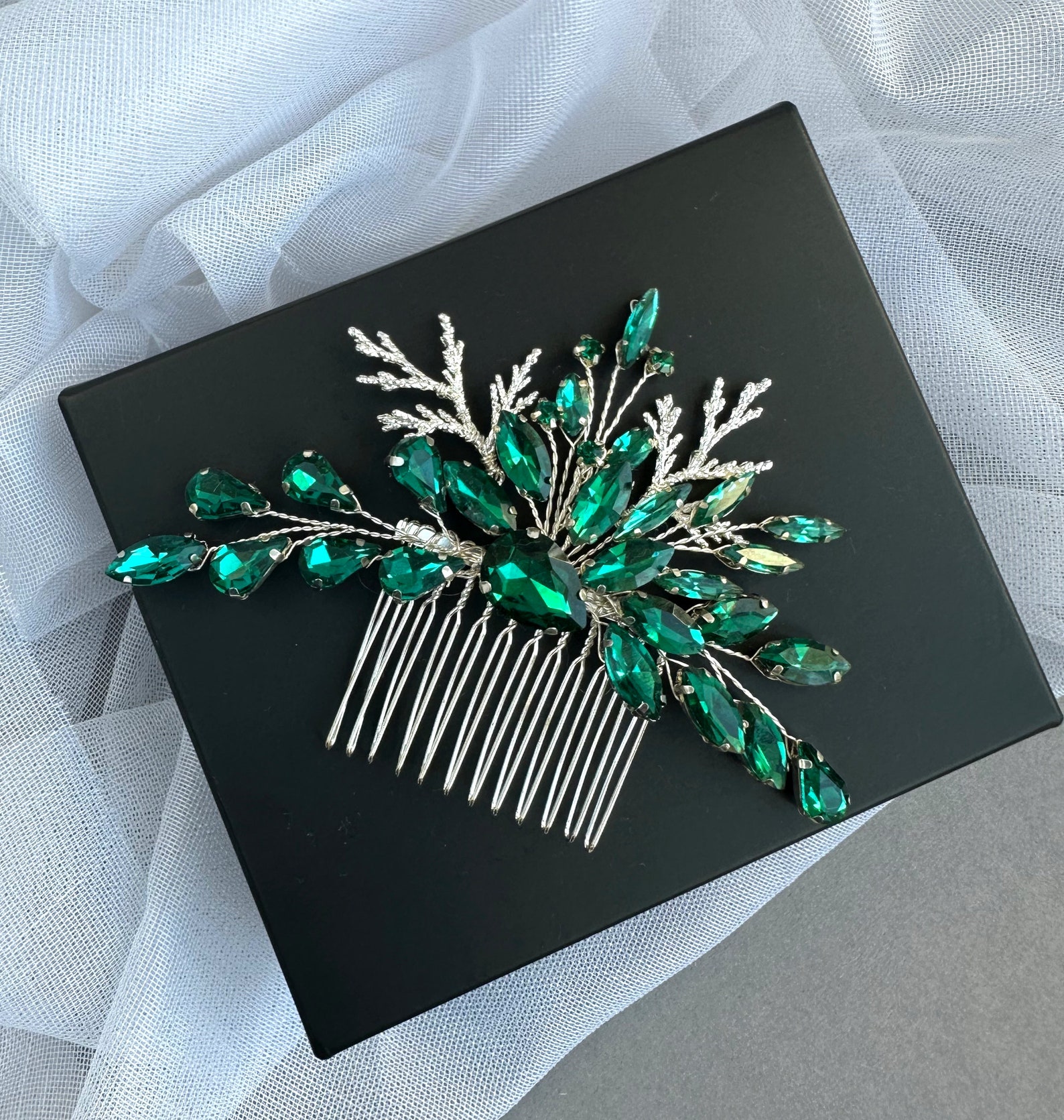Emerald Green and Gold Hair Comb, Bridal Comb With Emerald Crystal and ...