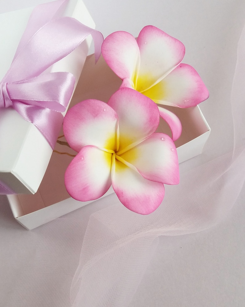 Pink Plumeria Hair Pin Tropical Flower Hair Piece Hawaiian Etsy