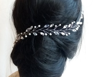 Wedding hair piece, Bridal hair vine, Silver headpiece Hair accessories  Pearl hair vine Bridesmaid hair Crystal hairpiece  Side headpiece