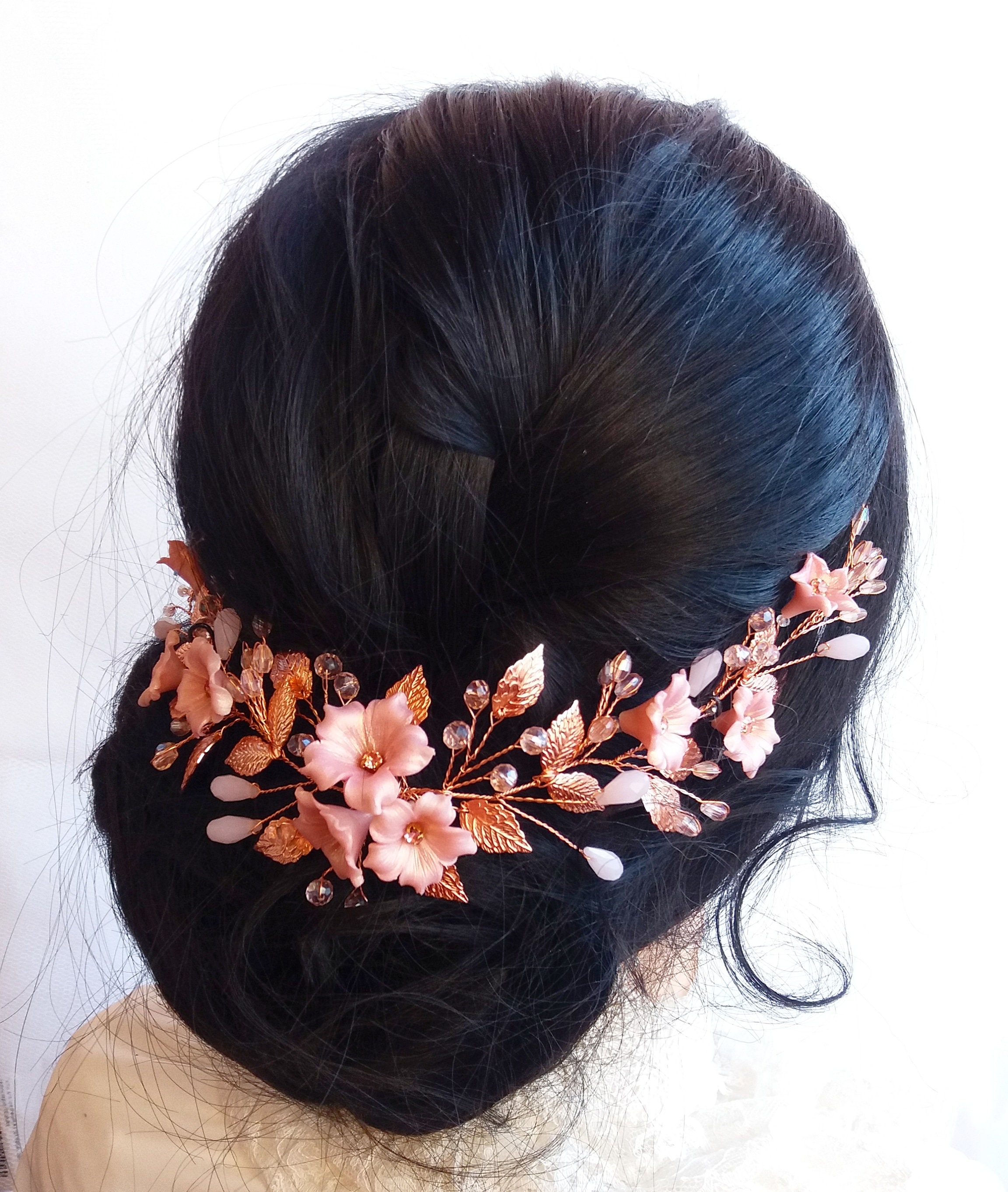 Bridal Rose Gold Hair Piece Hair Vine Flowers Wedding Hair Etsy