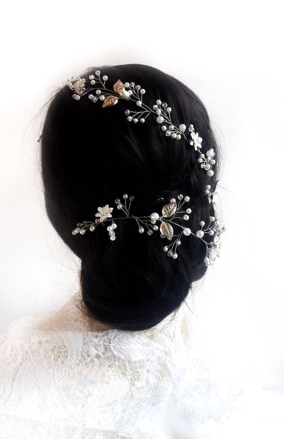 Bridal Crystal Long Hair Vine, Wedding Hair Piece, Silver  display picture 1