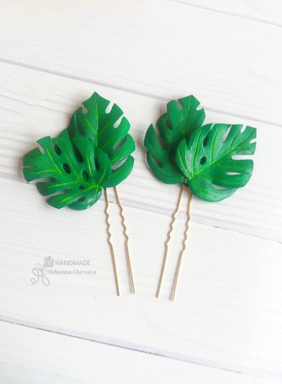 Green leaves hair pins Monstera leaf hair piece Tropical Etsy