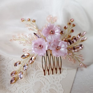 Bridal hair comb flower, Gold Wedding hair piece, Bridal crystal hair pins