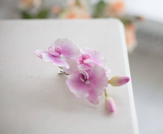 Women Moth orchid Hair Flower Clip Bridal Party Wedding Hair Accessories Ev