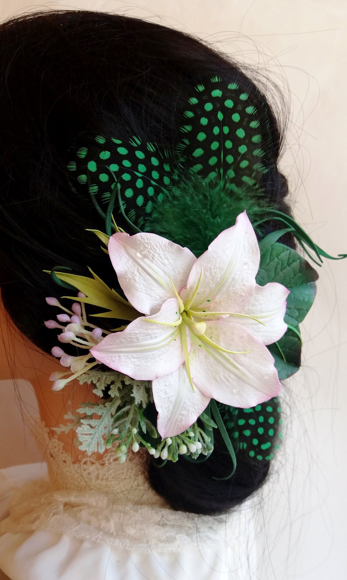 Light Pink Lily Hair Clip Wedding Hair Piece Leaf Headpiece Etsy