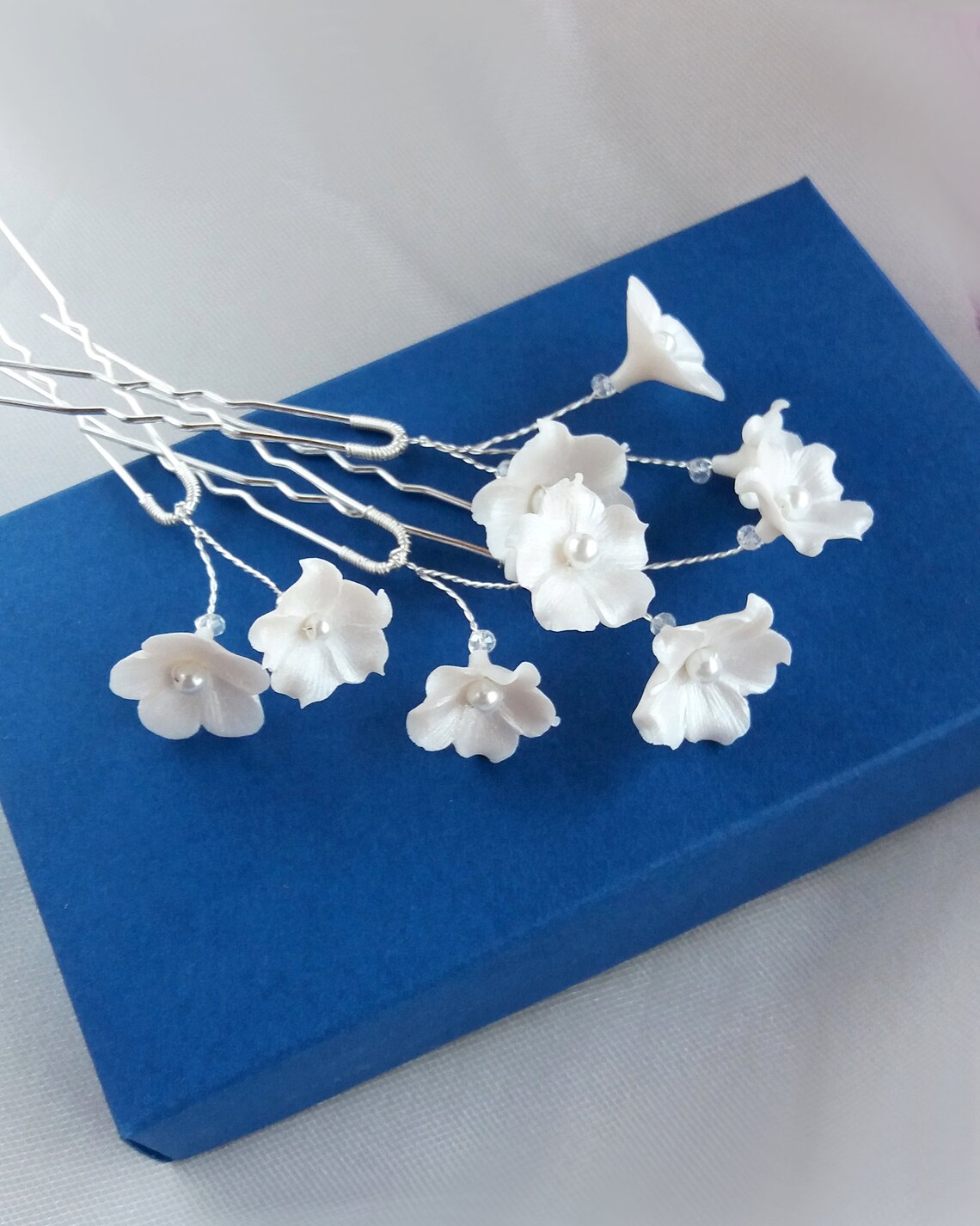 Floral Hair Pins Small White Flowers Wedding Hair Piece Etsy