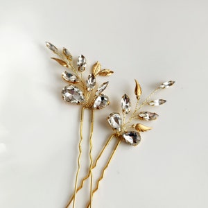Gold hair accessories for bride, Bridal hair pins gold, Hair piece wedding green prom headpiece