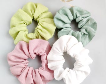 Soft linen hair scrunchies, Oversized scrunchie for women, Hair elastic linen, Handmade gift, Organic hair ties, Eco-friendly hair accessory