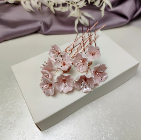 Rose Gold Hair Piece, Blush Floral Hair Pins, Wedding Hair 
