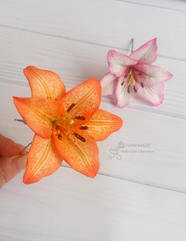 Wedding orange Tiger lily hairpin Hawaiian hair flower Etsy