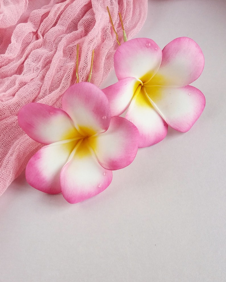 Pink Plumeria Hair Pin Tropical Flower Hair Piece Hawaiian Etsy